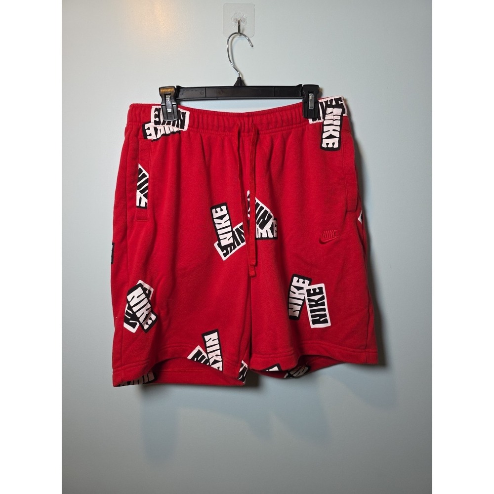 Nike Sweat Shorts Men Large Sportswear Essentials French Terry AOP Printed‎ Red